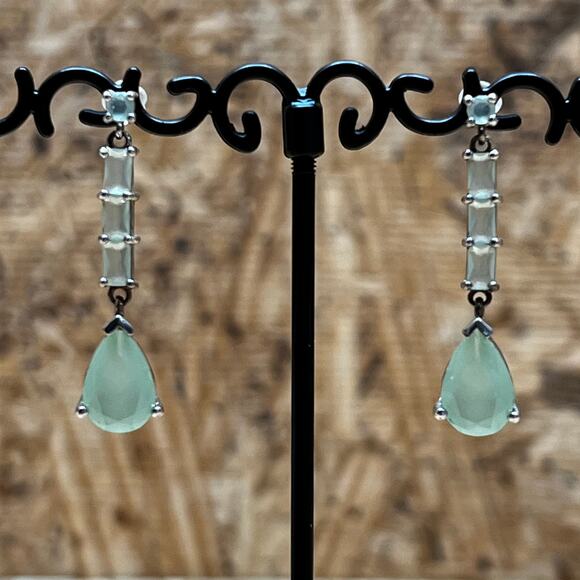 Bomb Party Inevitable Bling Lab Created Green Opal Stud Dangle Earrings - Picture 1 of 3